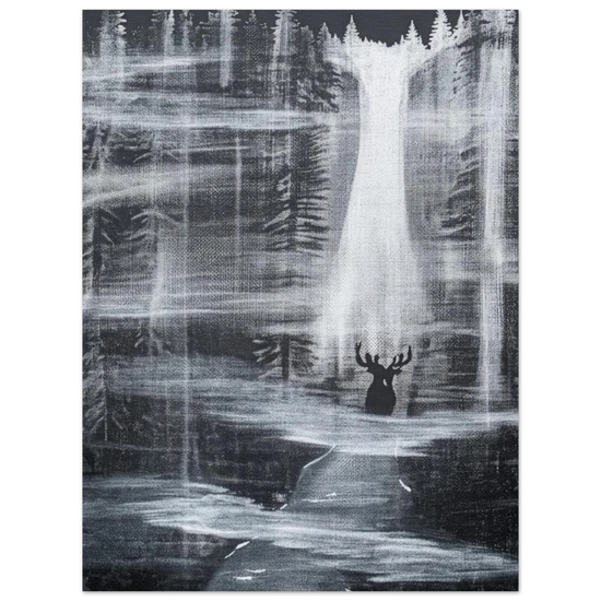 Night Monster Black & White Deer Art Poster
