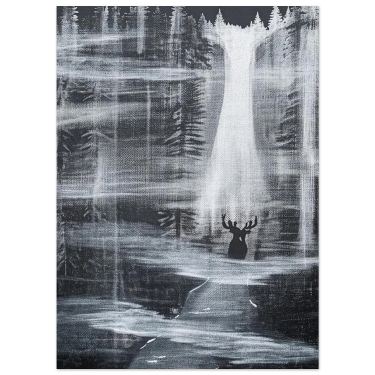 Night Monster Black & White Deer Art Poster